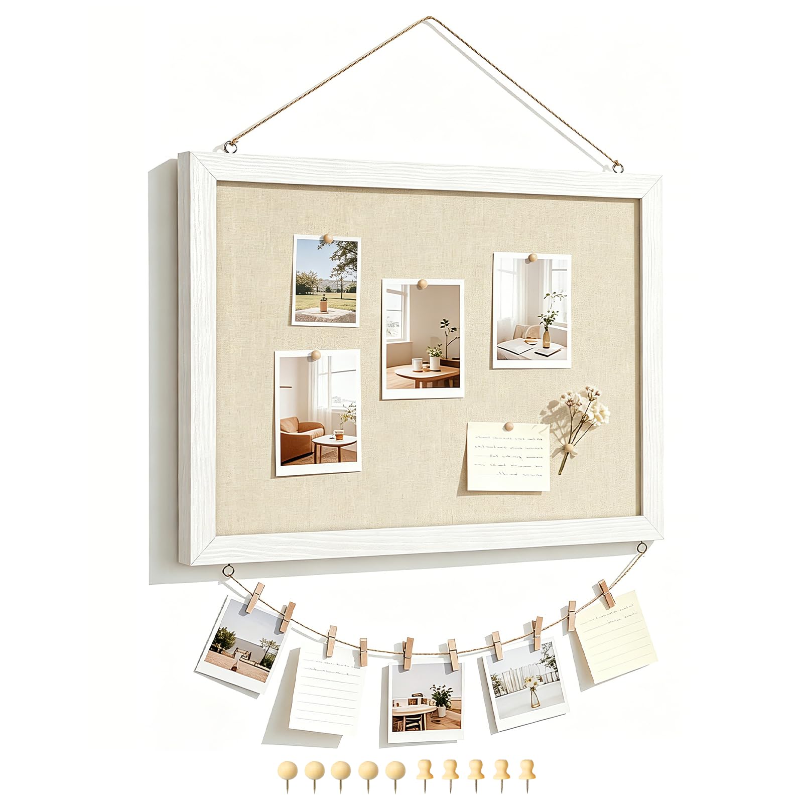 DOLLAR BOSS Bulletin Boards with Linen 1-Pack 16''X 12'' Double-Sided Cork Board for Walls Wood Framed Bulletin Boards, Small Pin Board for Home Kitchen Office