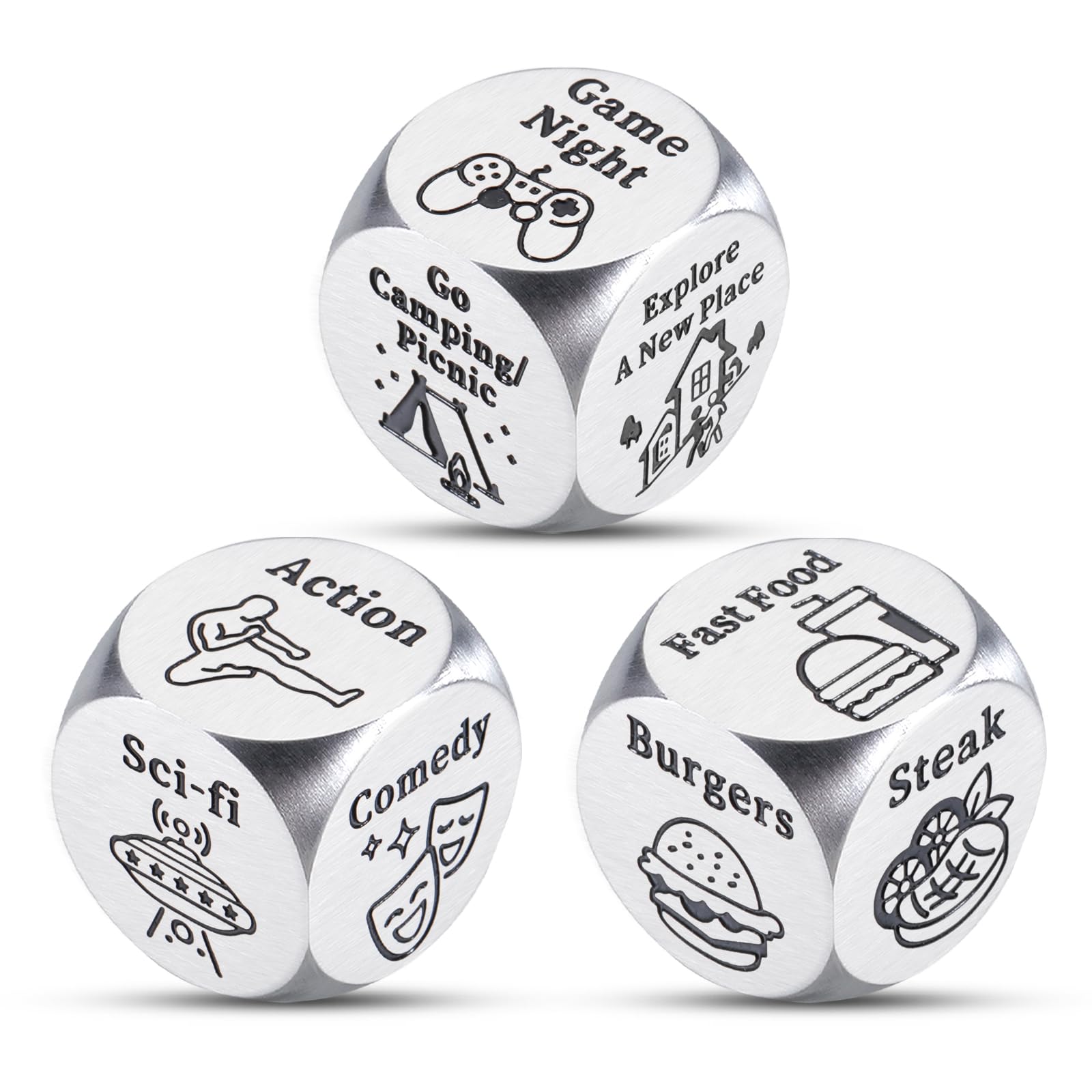Trikalika3Pcs Food Decision Dice Anniversary Birthday Gifts for Women Men Couple Date Night Dice Gifts 1 Year Anniversary Wedding Gifts for Him Her Romantic Gifts for Couples Husband Gifts from Wife