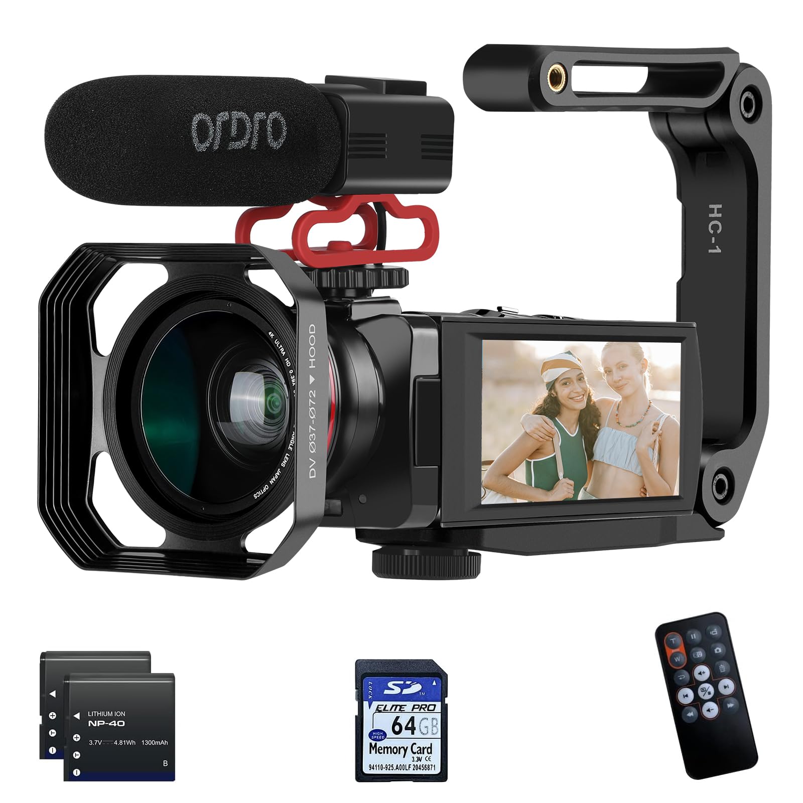 ORDRO 4K Video Camera Camcorder, 30X Digital Zoom WiFi IR Night Vision Cameras for YouTube, 3.5''Touch Screen Camera with 64GB Card, Microphone,