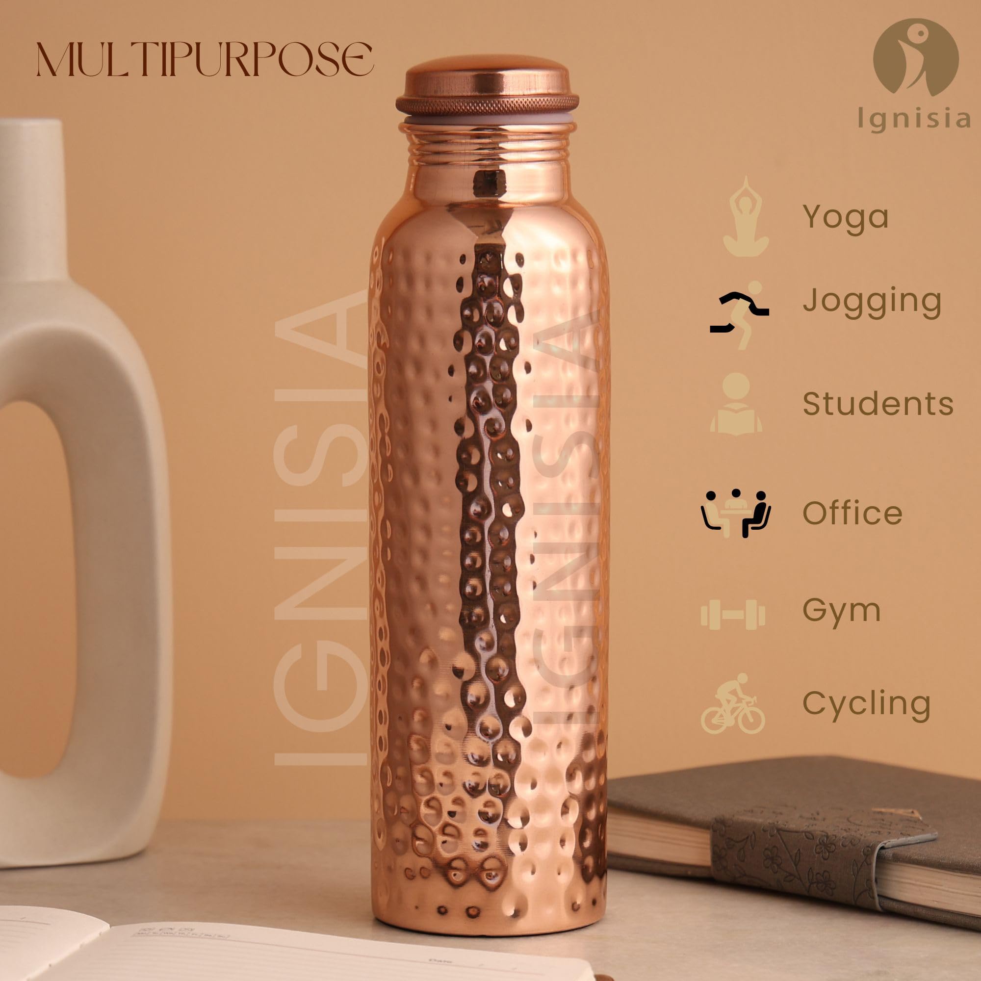 Copper Water Bottle 34oz - 100% pure Ayurvedic copper bottle for