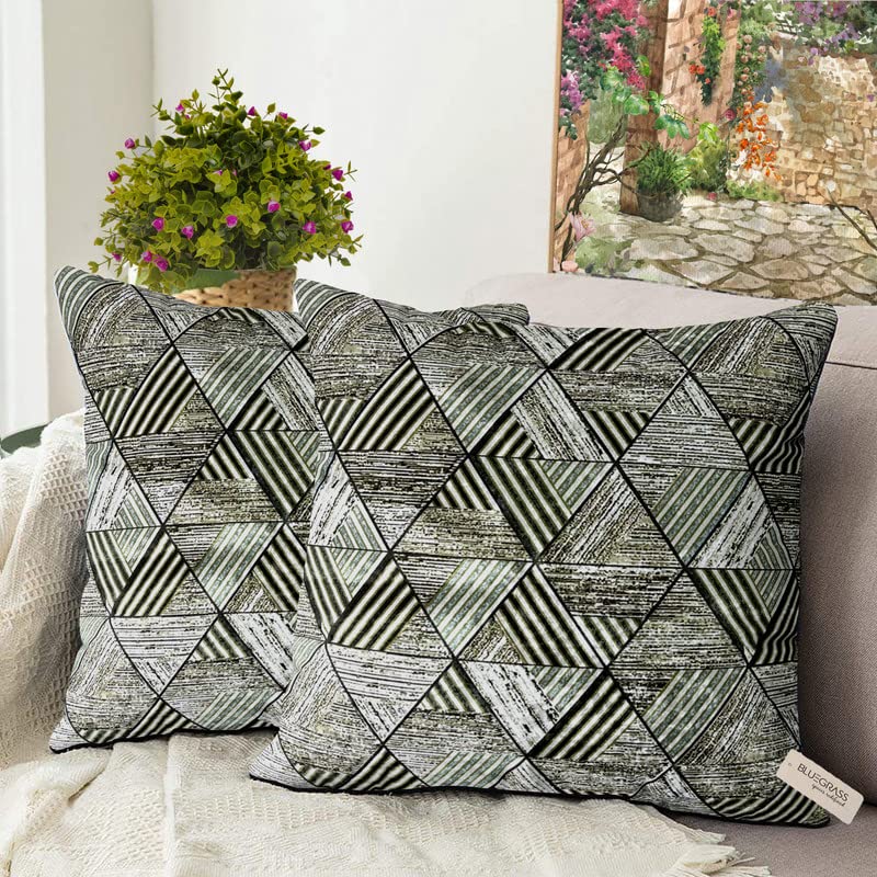 BLUE GRASS HD Digital Geometric Print Velvet Cushion Cover - Set of 2 || Colour : Green || Size : 24x24 Inches. (B0C6661TQ2) Amazon Price History, Amazon Price Tracker