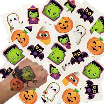 300 Halloween Temporary Tattoos in 6 Designs, Great For Birthday Party Favors, Classrooms, Favor & Goody Bags, And Party Supplies, 2" Inches Assorted