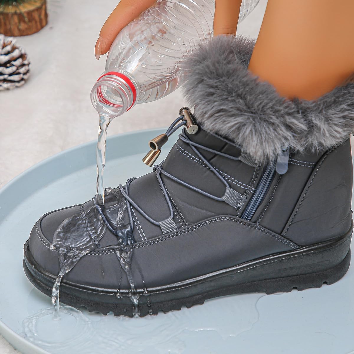 Winter Boots for Women Snow: Fur Lined Warm Ankle Boots - Adjustable Water Resistant Outdoor Zipper Snow Shoes
