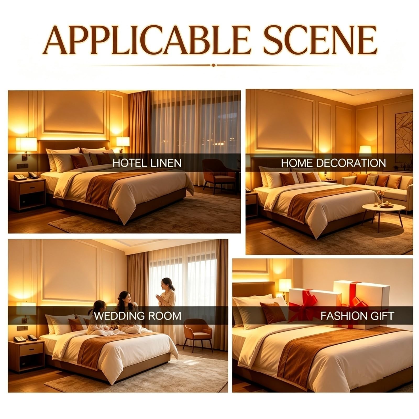 Set Aus Bettläufern Und Schals Am Bettende Hotelqualität Mit 2 Kissenbezügen(Khaki,50x240cm)