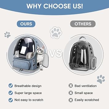 Breathable Cat Backpack Carrier, Large Space Cat Bubble Backpack for Kitty & Small Dog up to 18lbs, Foldable Cat Carrier Backpack, Transparent Airline Approved Carrier for Travel (Blue)