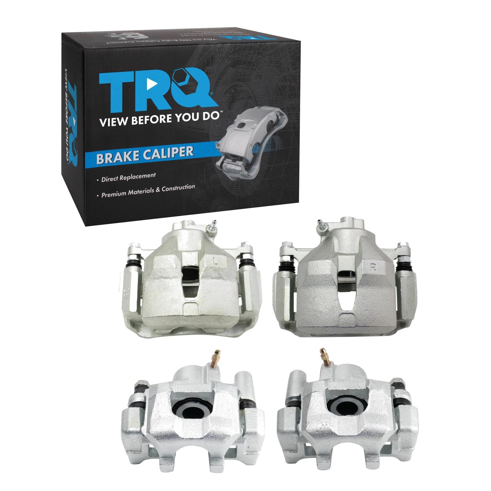 TRQ Front and Rear Brake Caliper Set Zinc Coated Brackets Hardware Compatible with 2002-2006 Toyota Camry