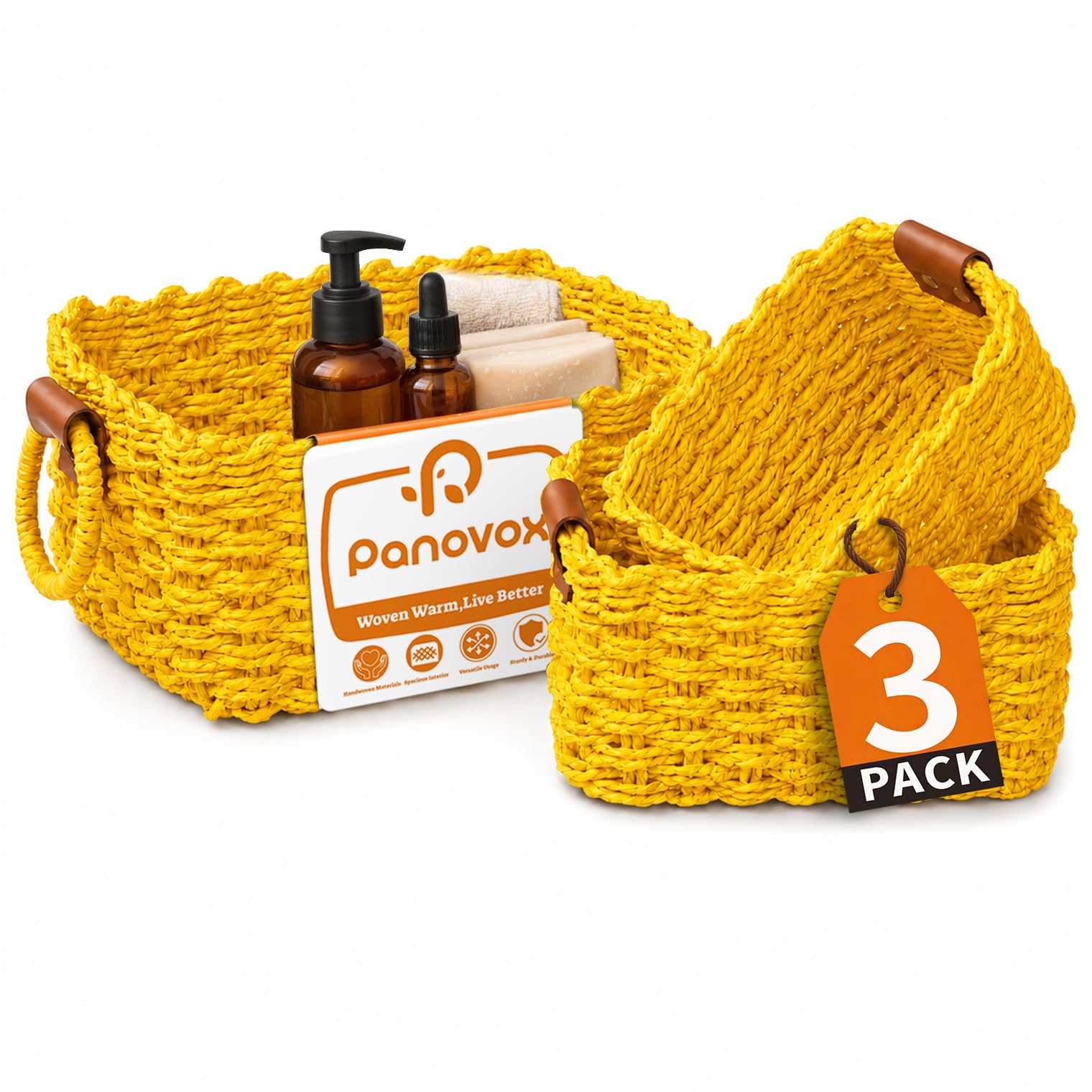Small Wicker Baskets - 3 Pack for Shelves -15 Small Wicker Baskets - 3 Pack for Shelves -15