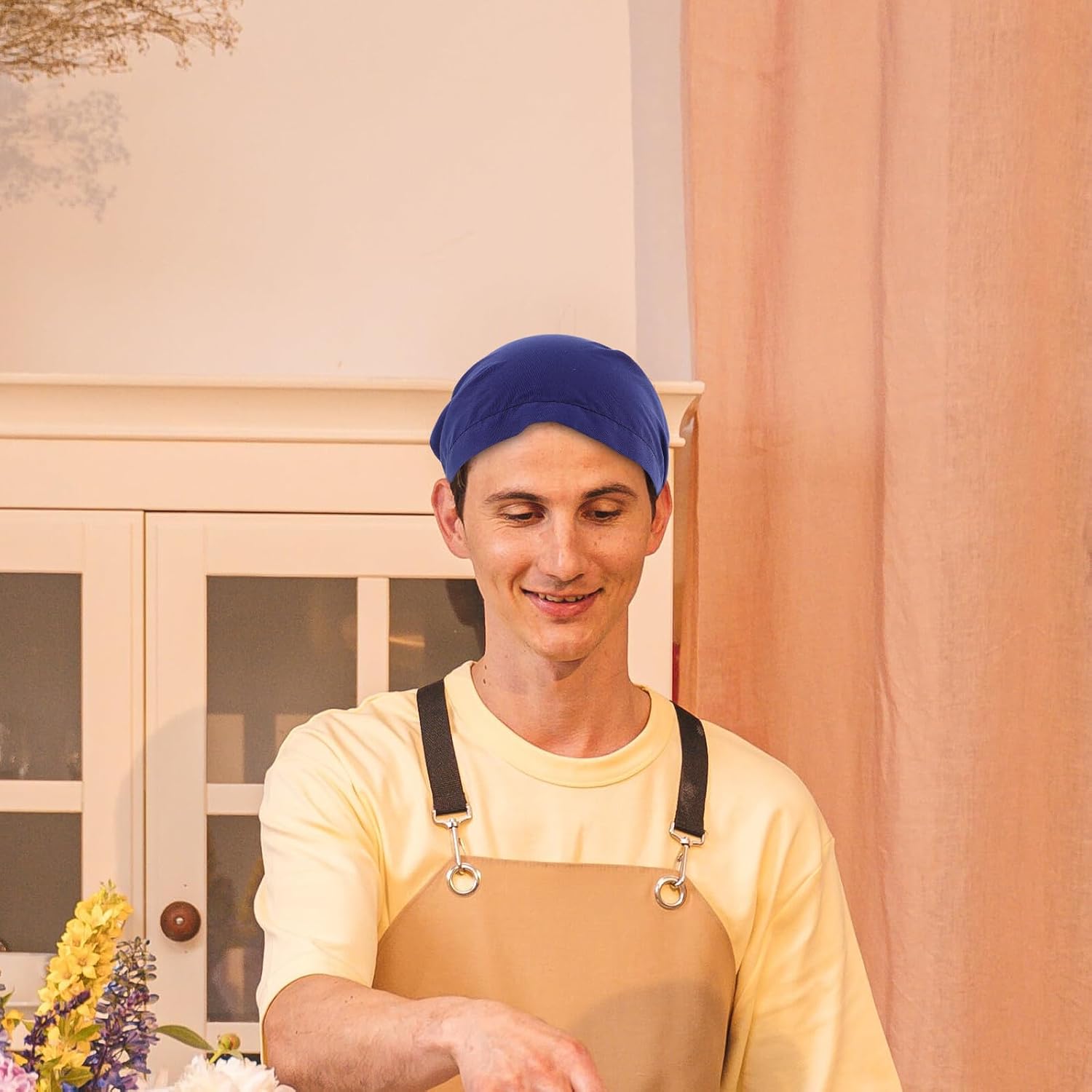 Japanese Chef Beanie Hat Blue Cotton Food Service Cap Sushi Ramen Restaurant Headband for Kitchen Uniform