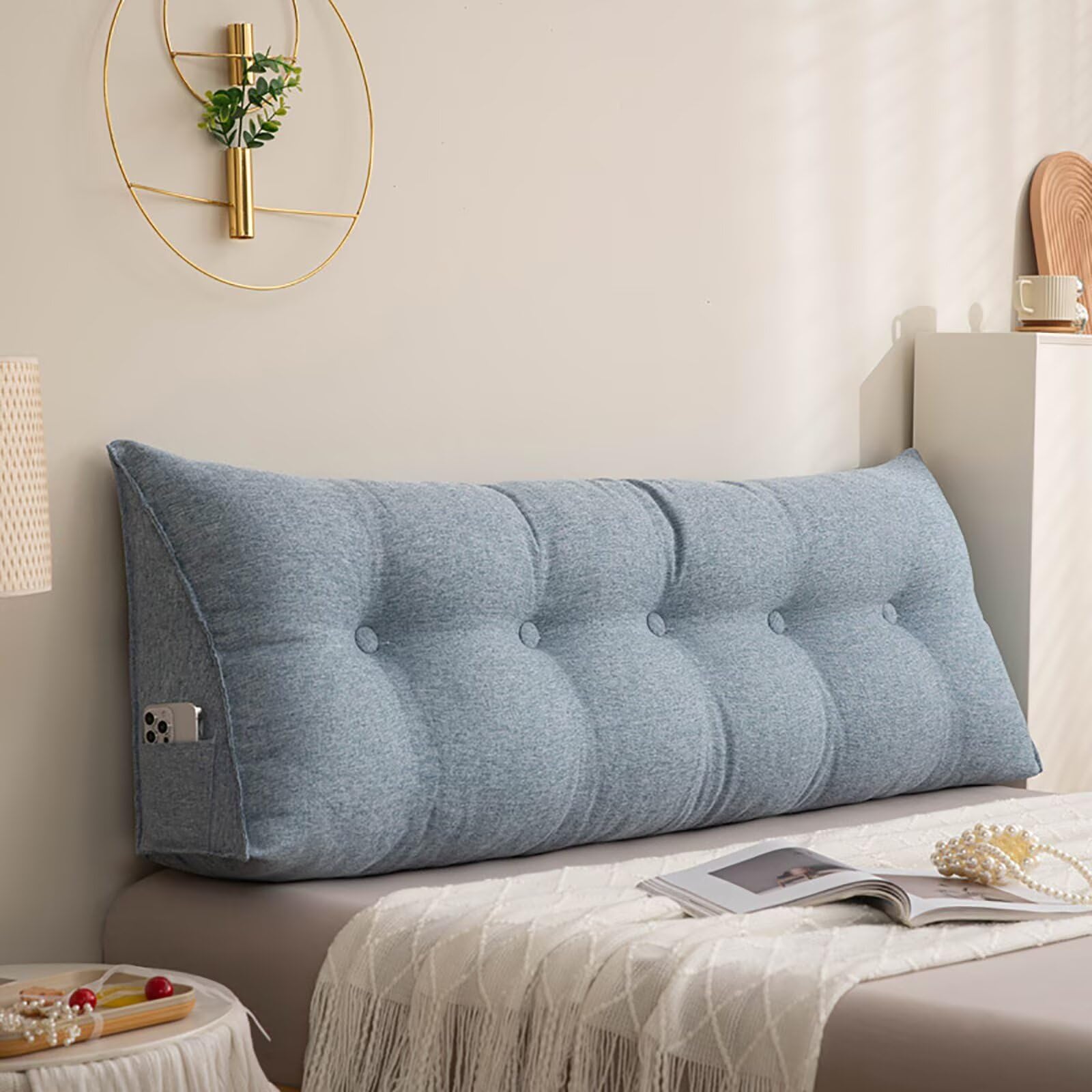 TESICA Wedge Pillow Headboard Dorm Headboard Full XL Headboard Pillow Full Bed Wedge Pillow for Headboard Backrest Support Bolster Pillow for Bed with Removable Cover Light Blue