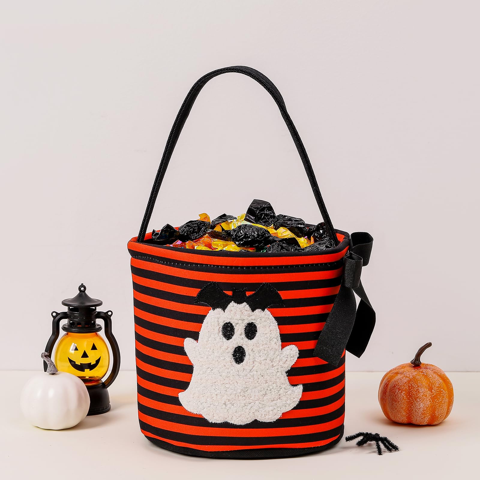 Halloween Basket Bat Ghost Trick or Treat Bucket for Kids, Halloween Candy Bucket 7.9X13.9 Spooky Candy Tote Bag for Girl Boy Trick or Treat, Party Favor Supplies, Kids Gifts Goody Bag