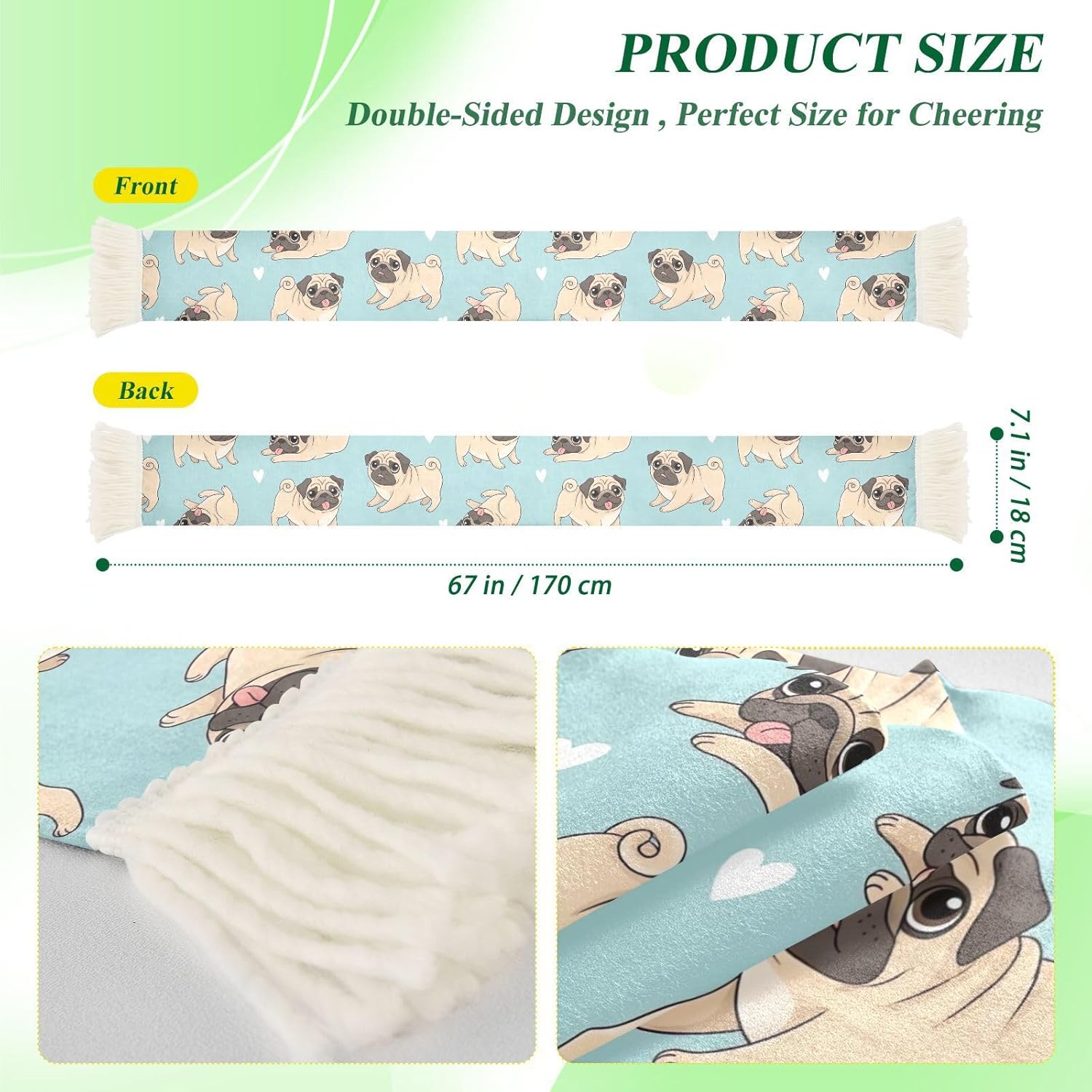 CHIFIGNO Cute Dog Hearts Blue Sports Fan Scarf for Soccer Games, Quick Dry Polyester Towel Scarf, Soft Printed Wrap, Match Day Cheer Accessory
