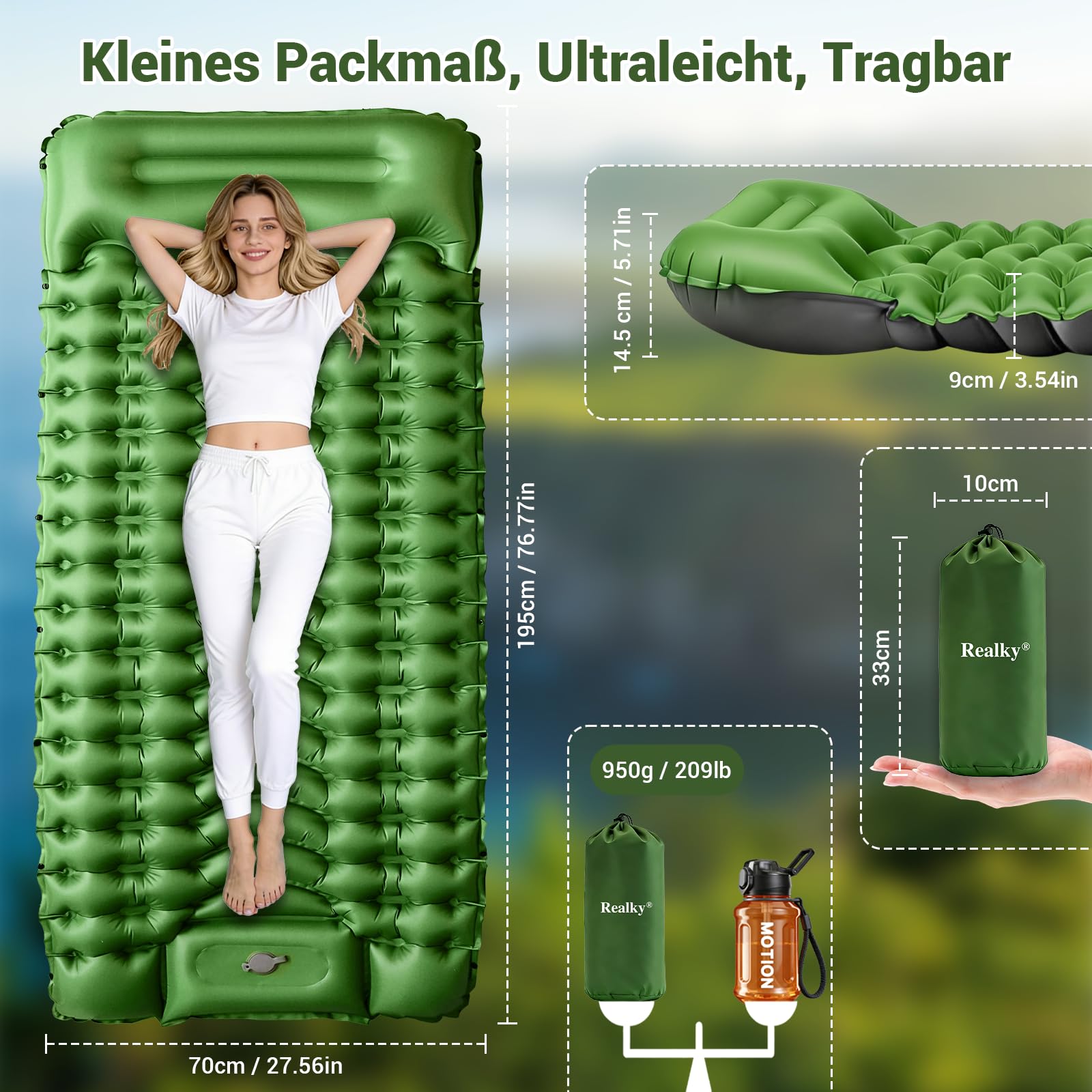 Isomatte Camping Luftmatratze Aufblasbare Matratze, Ultraleicht, Kompakte, Dick, Aufblasbar Sleeping Mat Strandmatte Outdoor mit Fußpumpe Kissen, Wasserdicht Schlafmatte für Wandern Strand Zelt Reisen