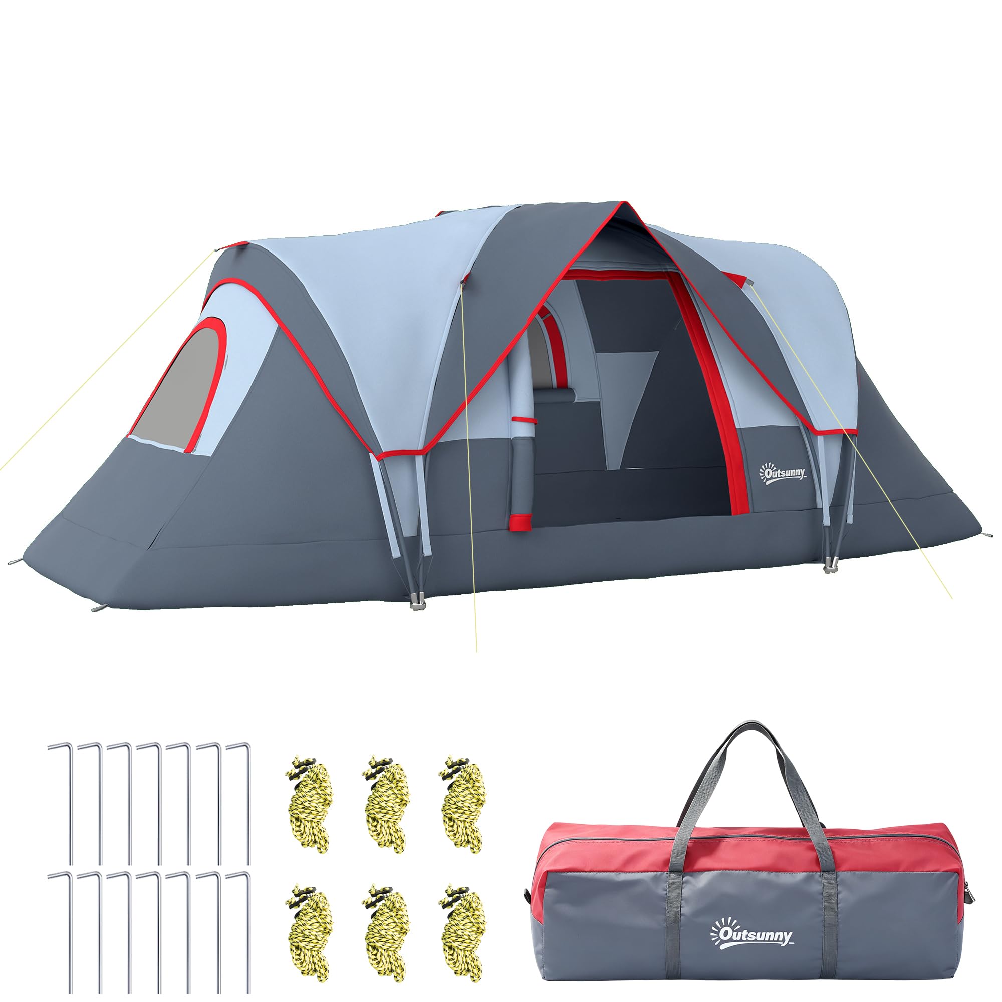 Outsunny Familien-Campingzelt, 5-6 Personen, 4,55 x 2,2 x 1,8 m, Grau