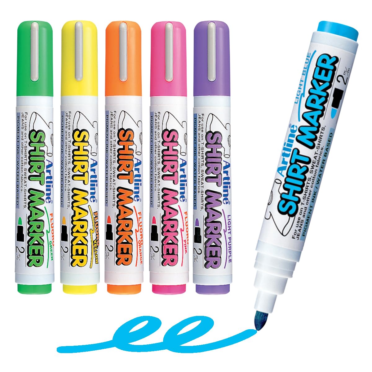 ArtlineShirt Markers, 2.0 mm Writing Width, Vivid Colors, 6 Pack (EKT-2-6W2)