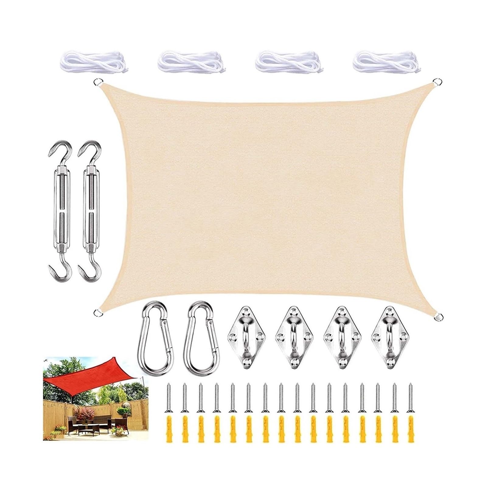 Voile d'ombrage de haute densité beige 4x6m pour terrasse durable