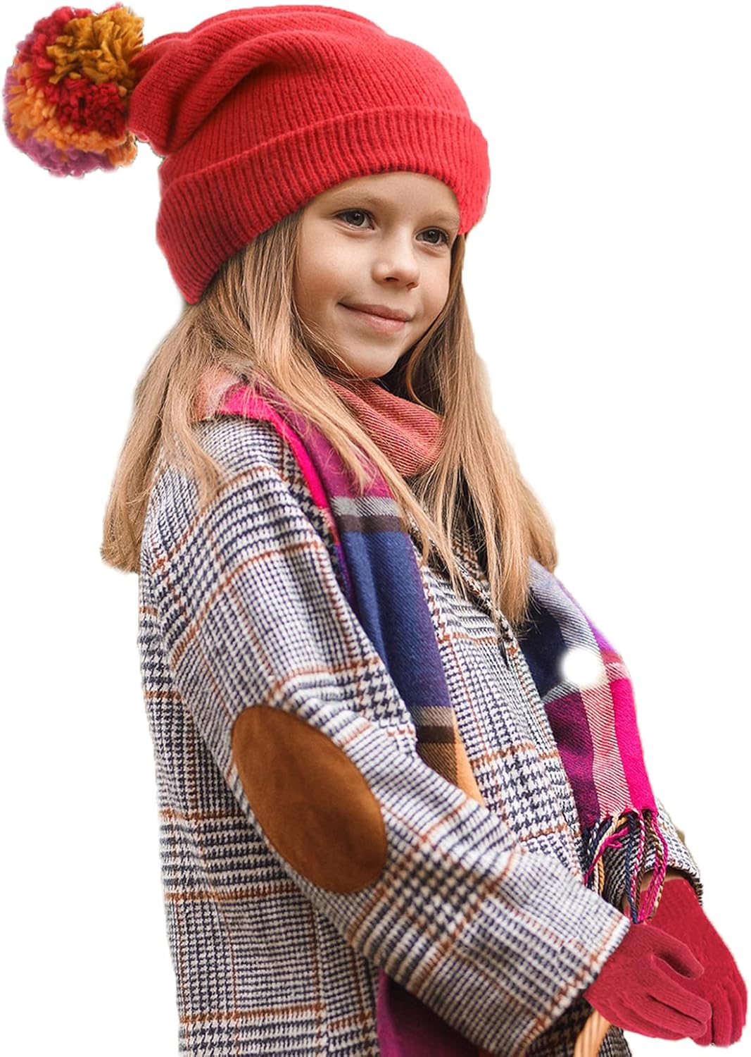 Hat and Gloves Set for Kids Winter Beanie Hat for Kids Hats and Gloves for Boys and Girls Warm Thick Pom Pom Knitted Hats & Gloves red: Clothing, Shoes & Jewelry