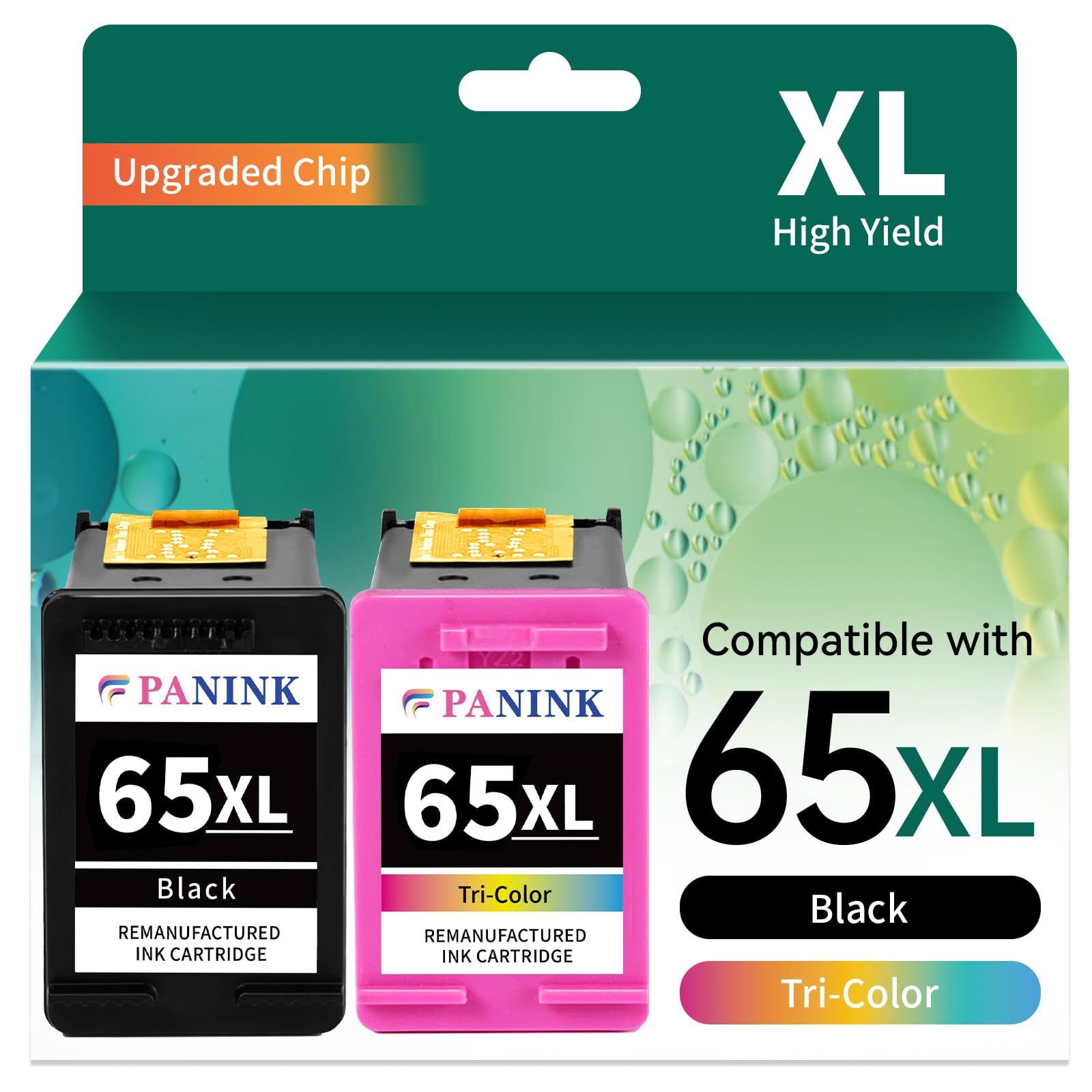 65XL Ink Cartridges Black/Color Combo Pack Compatible for HP 65 Printer Ink, Works With DeskJet 3755 3752 2655 3722 3758 2652 and Envy 5055 5052 5058 Printers