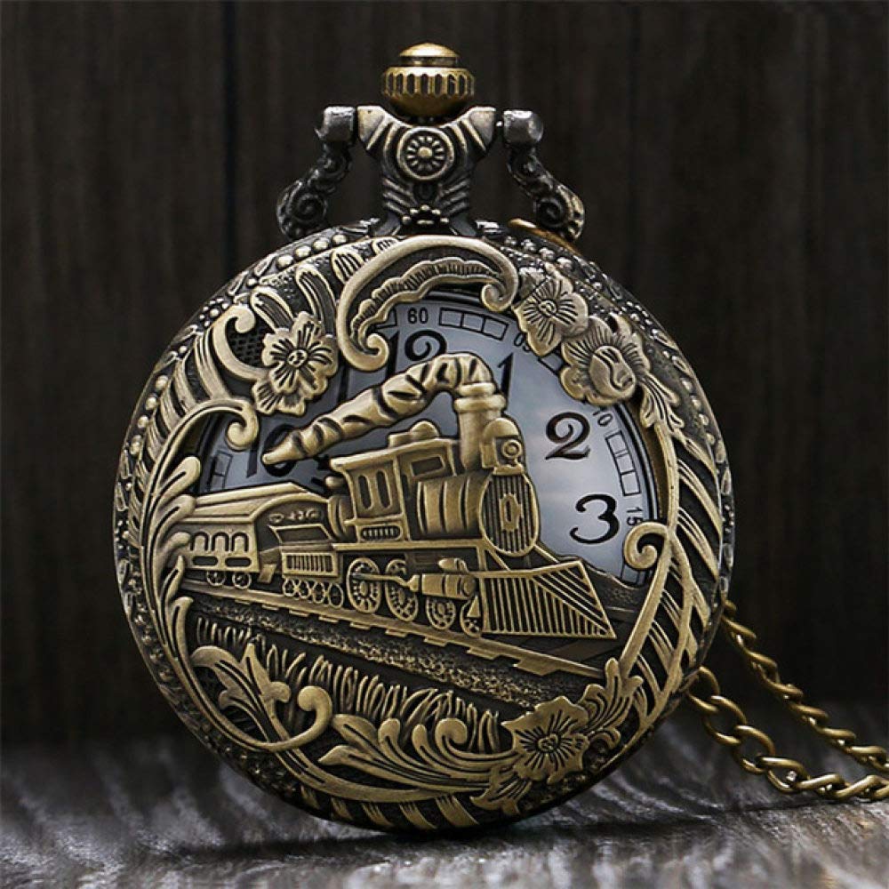 Orologio da Tasca Cool Hollow Silver Golden Locomotive Quartz Design Orologio da Tasca con Catena per Collana Regalo per Donne Regalo per Compleanno Natale Festa del PAP