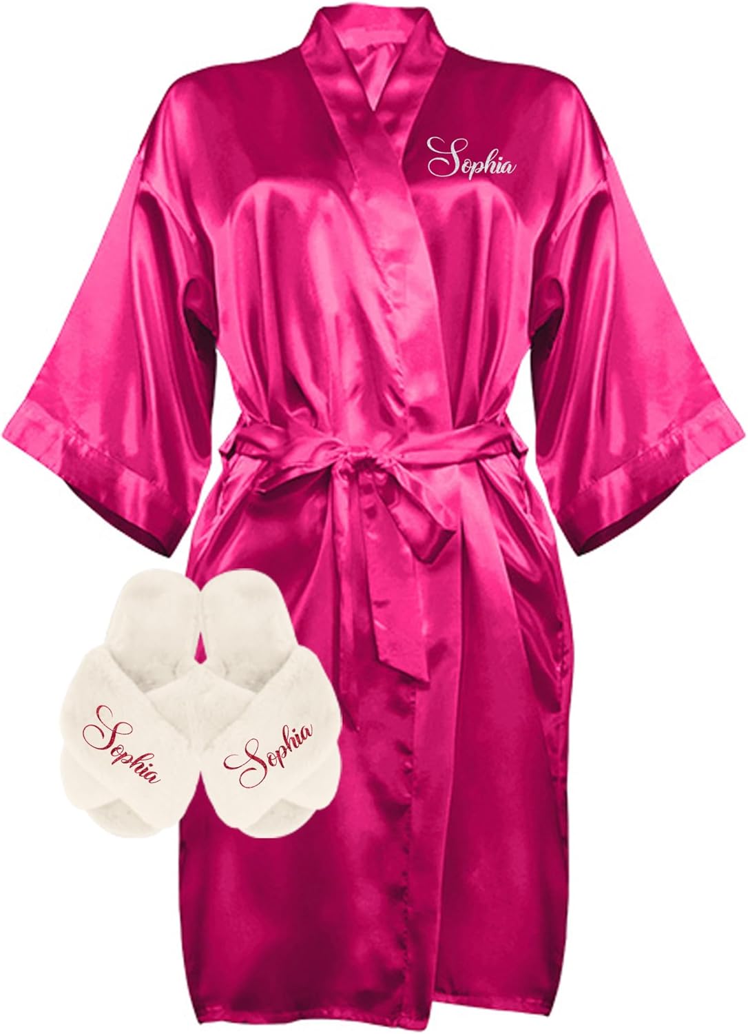 Custom Women Satin Robes with Slippers, Gift Set for Her, Personalized Bride and Bridesmaid Gift Bundle