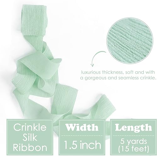 Miniatura 2 de HUIHUANG Cinta de seda de menta, 100% seda, 1-12 pulgadas x 5 yardas, cinta de seda rústica teñida a mano para boda, ramo de novia, envoltura de