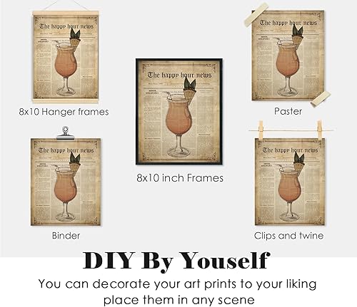 Miniatura 7 de ULEGIE Juego de 4 arte de pared de cóctel vintage, impresiones de Happy Hour, sin marco, 8 x 10 pulgadas