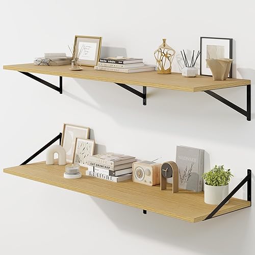 Miniatura 19 de Fun Memories Estantes flotantes para pared, estantes flotantes de 12 pulgadas de profundidad, juego de 2, estante montado en la pared con soportes