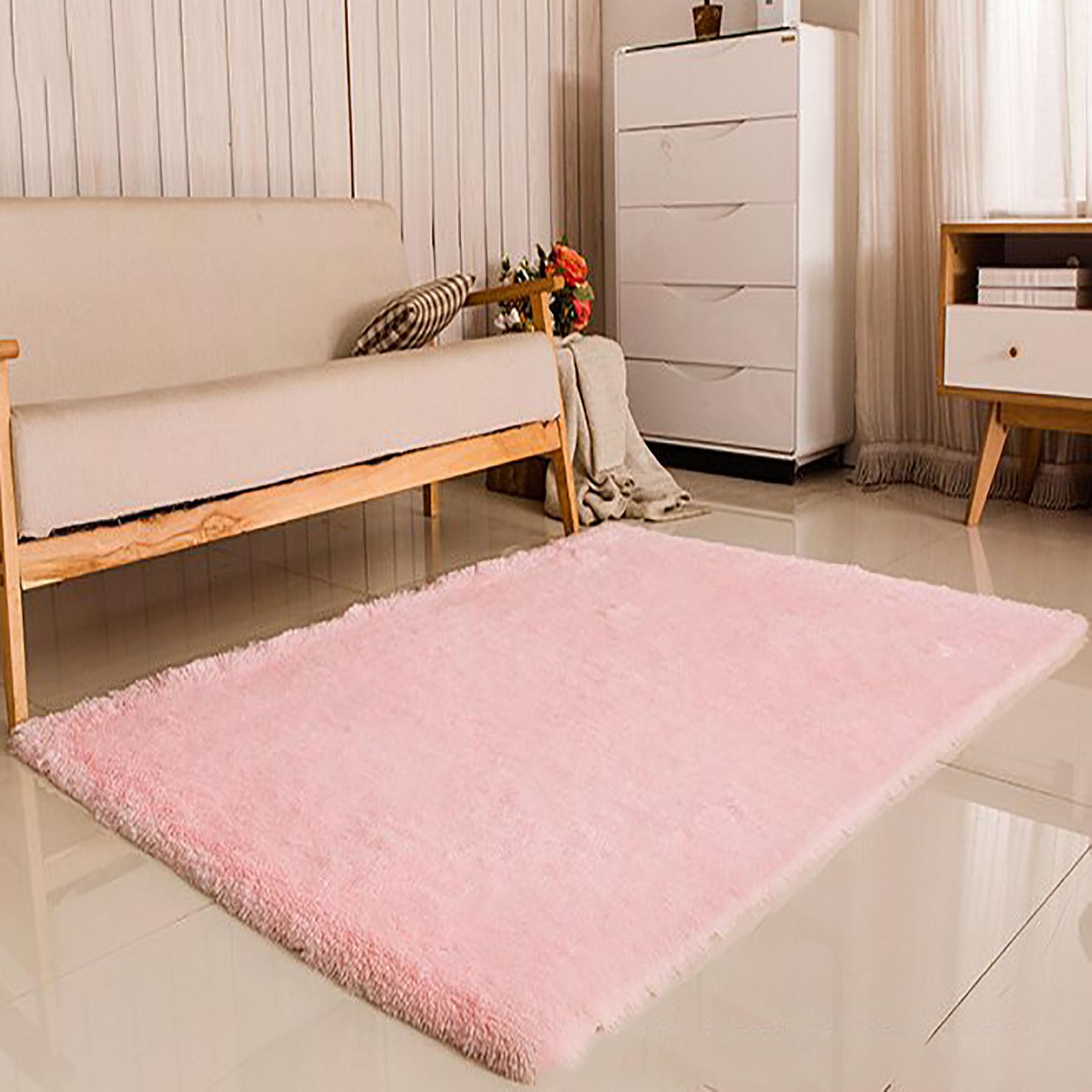 Tapis de salon rose antidérapant résistant et facile à laver