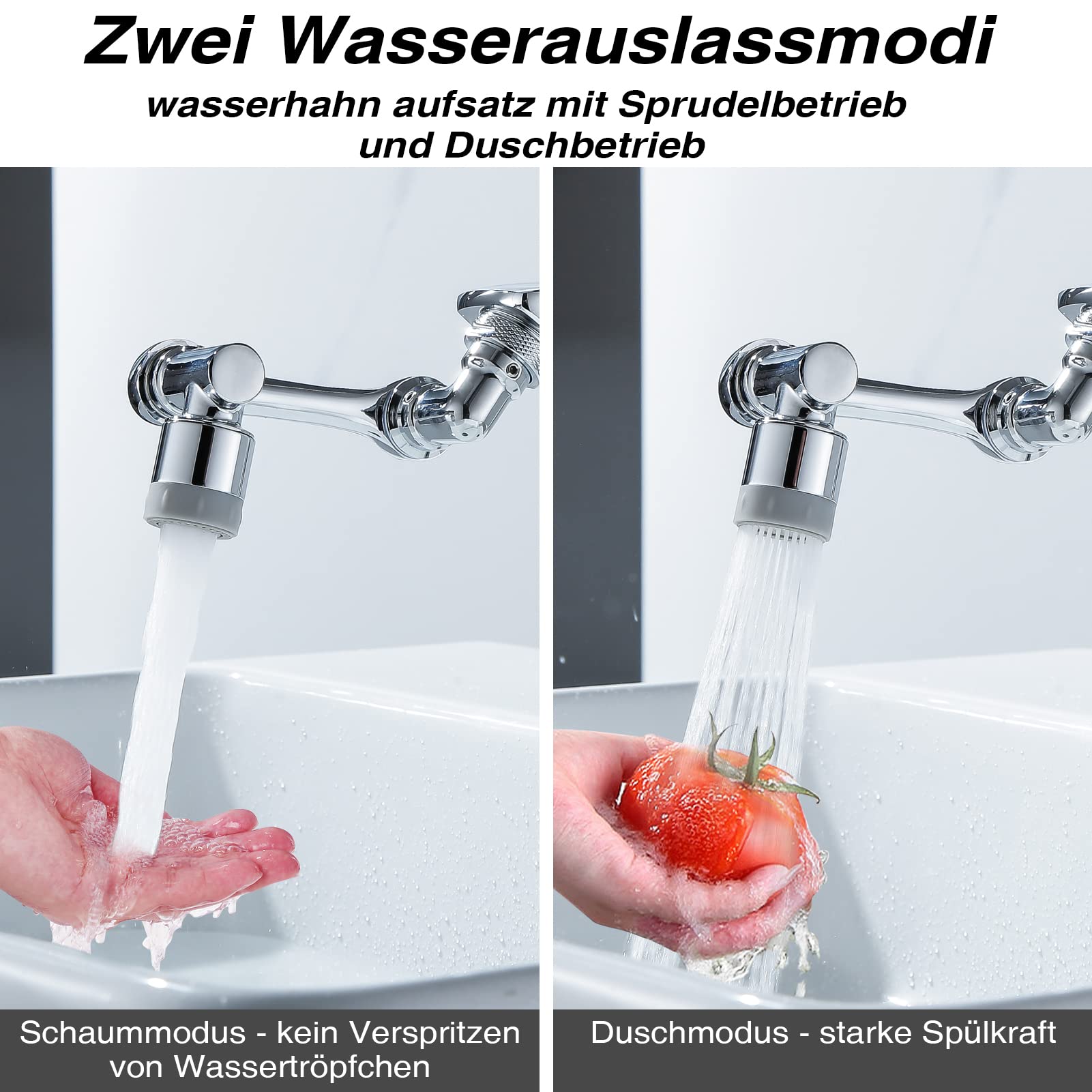 Wasserhahn Aufsatz Verlängerung 1080° Drehbar - 2 Stück Silber Für Bad & Küche