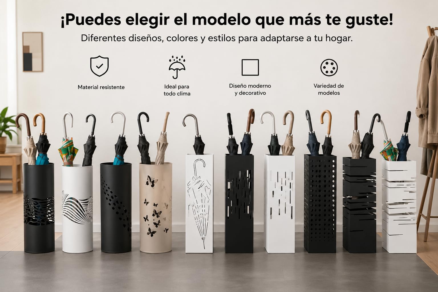 NORDIQ Paraguero Metálico Diseño Lineal Beige Elegante y Funcional para Entrada Oficina
