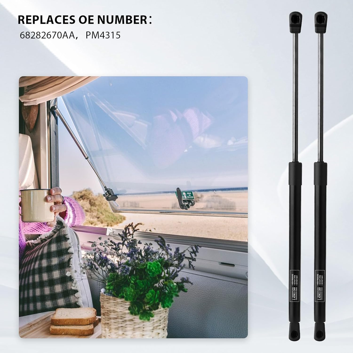 Qty(2) 2Pcs Rear Window Glass Lift Supports Struts Shocks for 2018-2024 Jeep Wrangler 2 Door & 4 Door Unlimited Sport Rubicon Sahara Freedom Willys, Rear Window Gas Springs Replaces PM4315