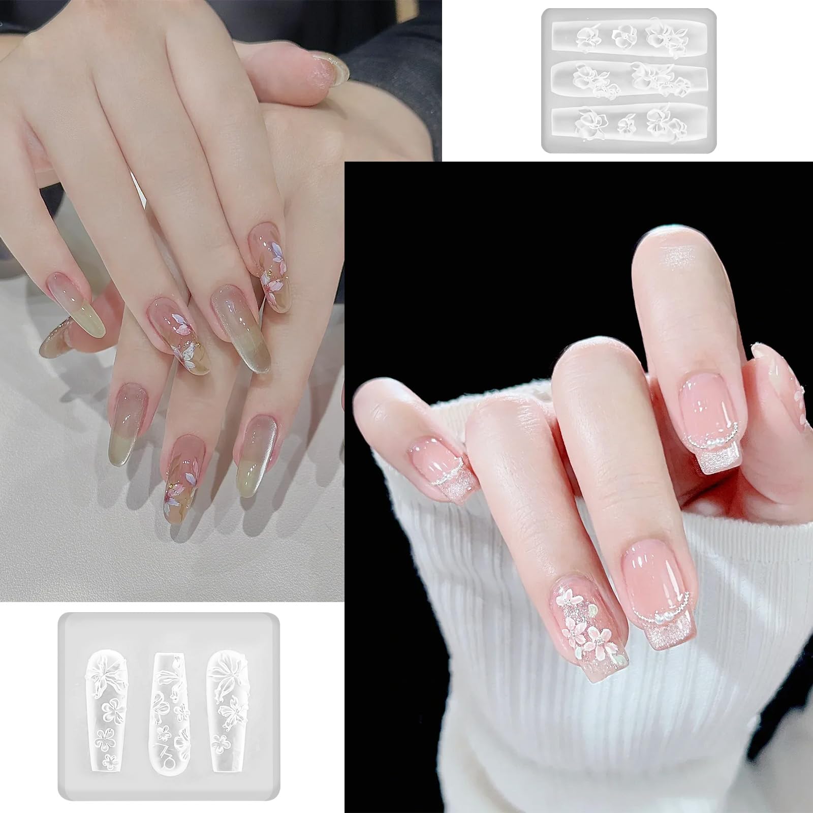 2 pezzi stampi in silicone per nail art a forma di fiore, simpatici stampi in silicone per nail art, strumenti per ciondoli, squisiti modelli di decorazioni per le donne, creazione di stampi per