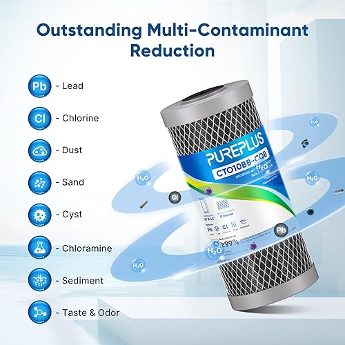 Miniatura 4 de PUREPLUS Filtro de agua de carbón activado para toda la casa de 5 micrones de 10 x 4.5 pulgadas, cartucho de repuesto de carbón de eliminación de