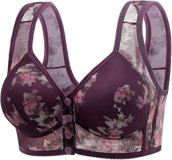 Daisy Bras for Older Women,Front Closure Comfort Senior Wireless Snap Closing Bra,Button Breathable Everyday Bra 2025