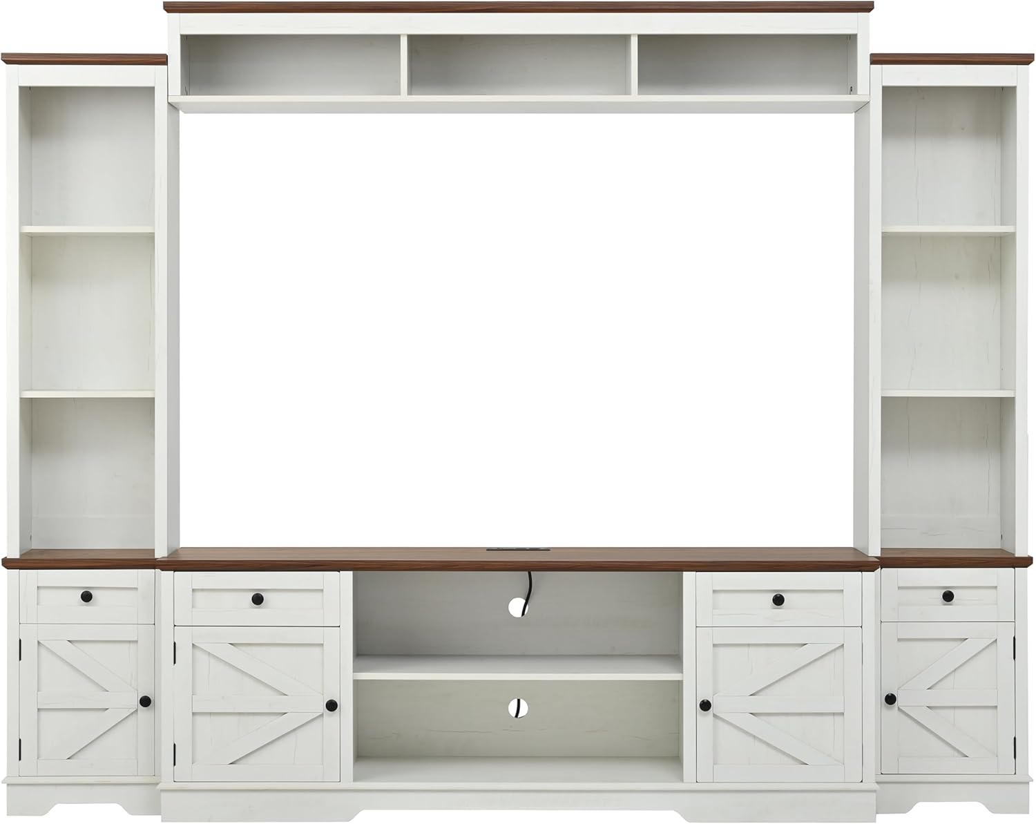 Merax 98.8" W White Entertainment Center with Bookshelves for Living Room, Wooden Wall Unit TV Stand with Storage for TVs up to 80", Media Console with Drawers, Outlets, Cabinets & Adjustable Shelves