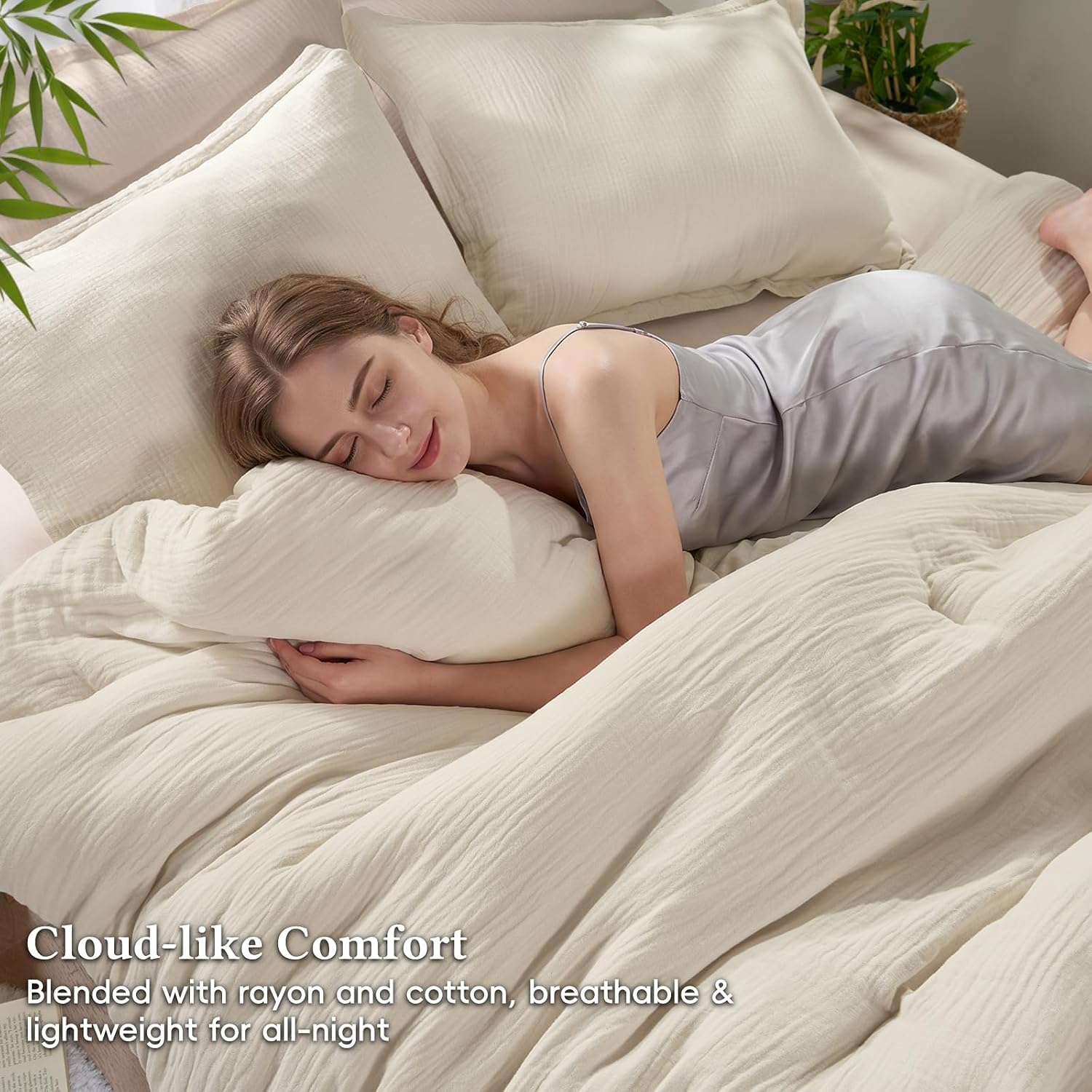 David's Home Cooling Muslin Comforter Set King Size, Ultra Soft 70% Cotton & 30% Rayon, Gauze Bedding with 2 Pillow Shams, Lightweight Breathable for All Seasons, Linen