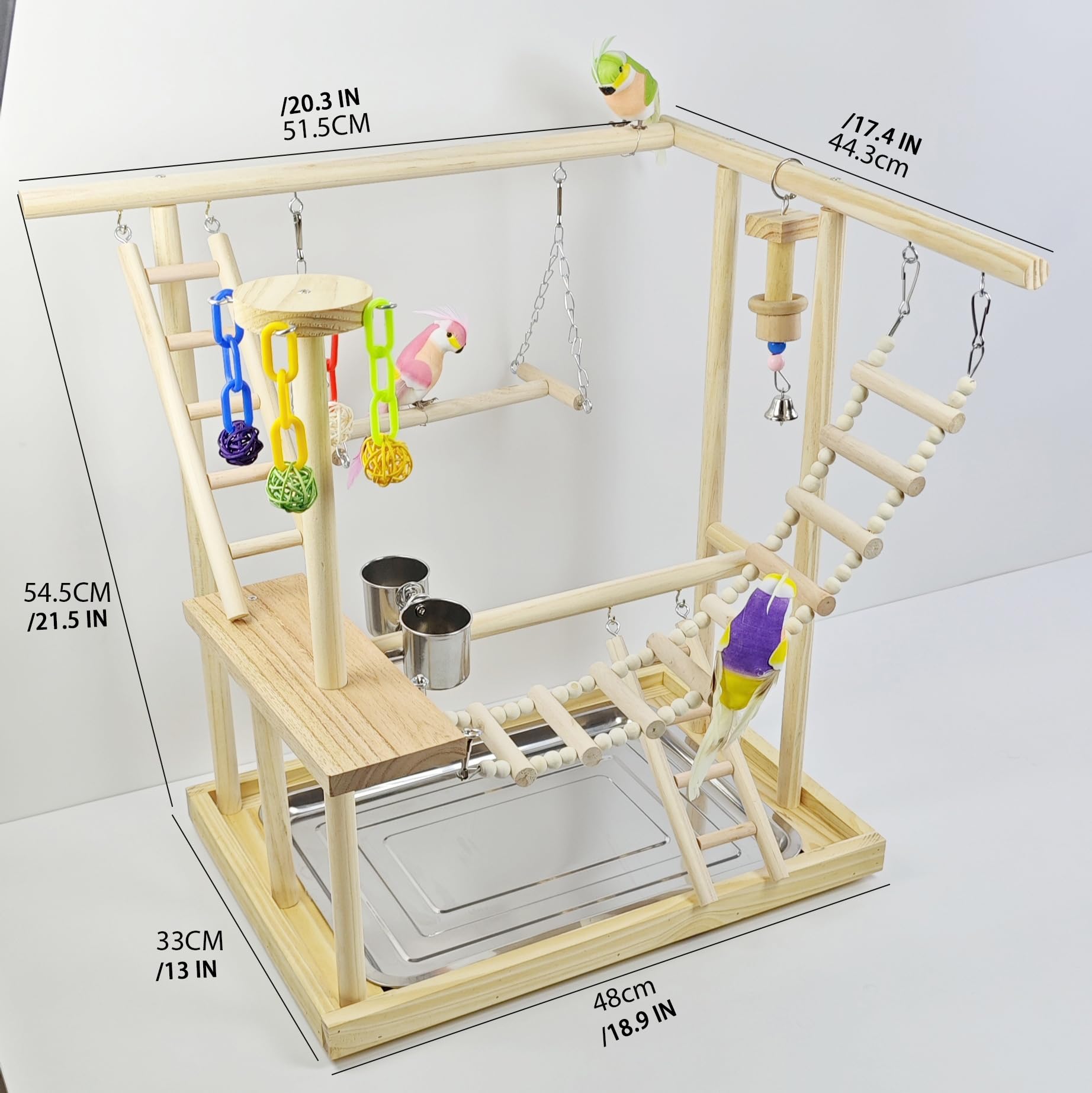 TEMU-SC Parque de Juego para Pájaros de Madera, Gimnasio para Pájaros, Juego de Ejercicio con Plataforma de Formación y Corralito (48 * 33 * 54,5CM)