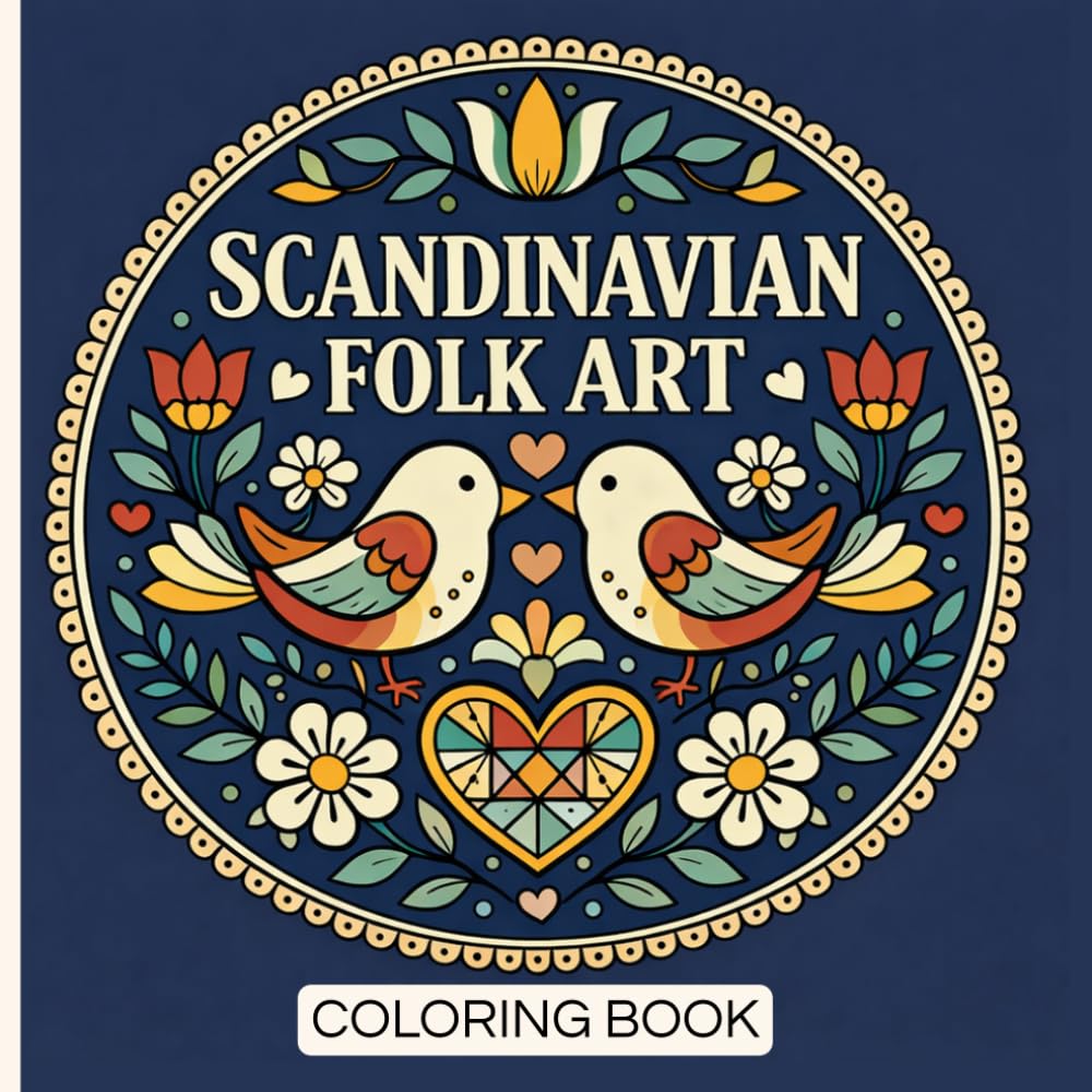 Scandinavian Folk Art Coloring Book: 40 Original Coloring Pages, Flowers, Animals and More