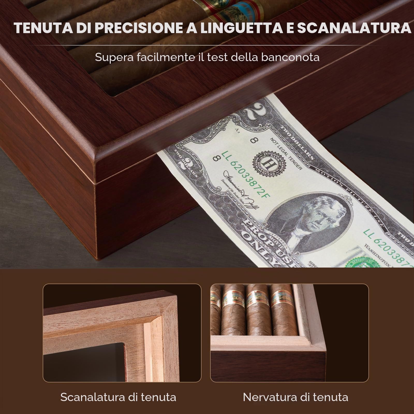 ProCase Humidor per Sigari con Igrometro Digitale e Umidificatore, Cofanetto con Interno in Legno di Cedro per 20-50 Sigari, Regalo per Uomo, Amante di Sigari Cubani -Large