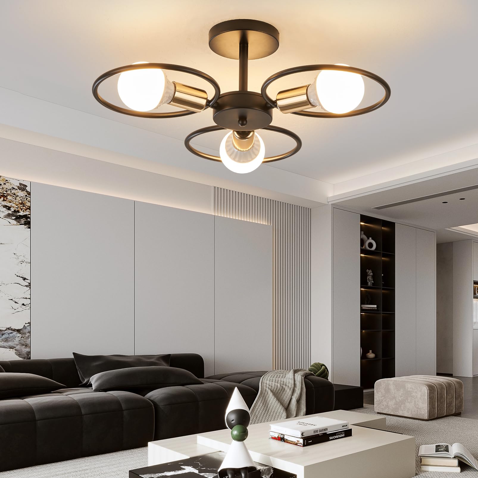 YOODI Plafonnier Industriel Lustre Plafonnier 3 Bulbs, Luminaire Salon Lustre Cuisine Moderne Luminaire avec Base E27, Éclairage de Plafond en Métal Lustre Chambre Intérieur (Sans Ampoule)