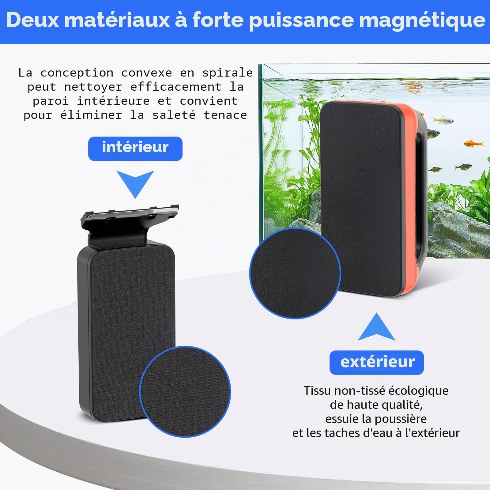 hygger Nettoyage Magnétique Vitre Aquarium, Brosse Aquarium Aimant Nettoyage Vitre avec Grattoir Amovible, Aquarium Magnet Cleaner for Freshwater and Saltwater Aquariums(L)