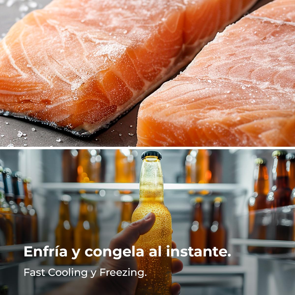 Cecotec Frigorífico Combi 409L Total No Frost Bolero CoolMarket Combi 409 Inox C. Altura 185cm, MAX INSIDE con VIP Tech, Compresor Inverter Plus, Bajo Consumo, Cajón Temperatura Variable, Inox