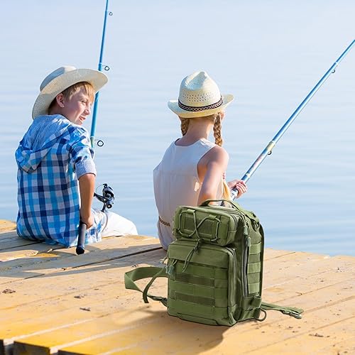 Miniatura 30 de Aertiavty Mochila de pesca, bolsa de pesca con caja de aparejos, bolsa de aparejos de pesca compacta, mochila de aparejos de pesca con soporte