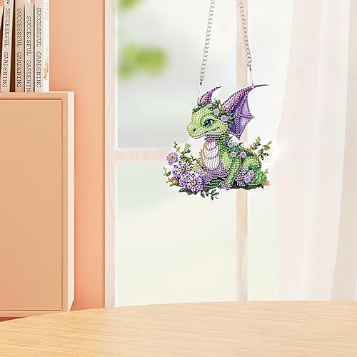 Miniatura 4 de Kit de colgante de pintura de diamante de dragón verde, diseño de puntos de diamante con forma especial, adornos acrílicos, pintura de diamante,