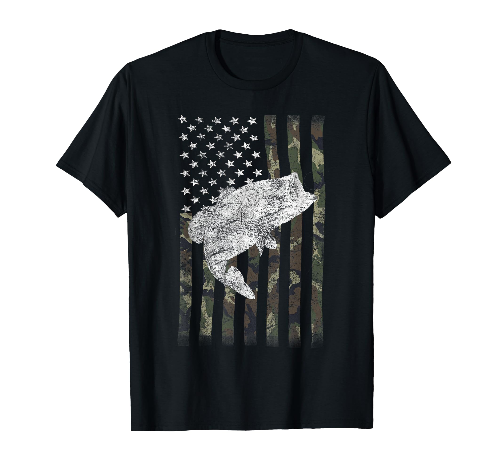 Bass Fishing US American Flag Large Mouth Camo T-Shirt for Women Kids Men