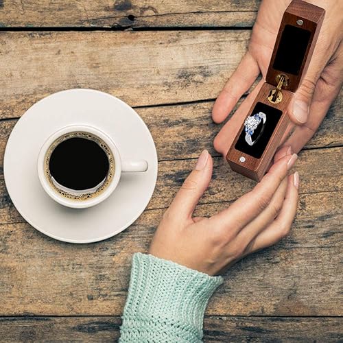 Miniatura 4 de Engagement Ring Box Wood Proposal Wedding Ring Box Cooyeah Square Walnut Wooden Flip Jewelry Organizer Slim Handmade Decorative Boxes Square