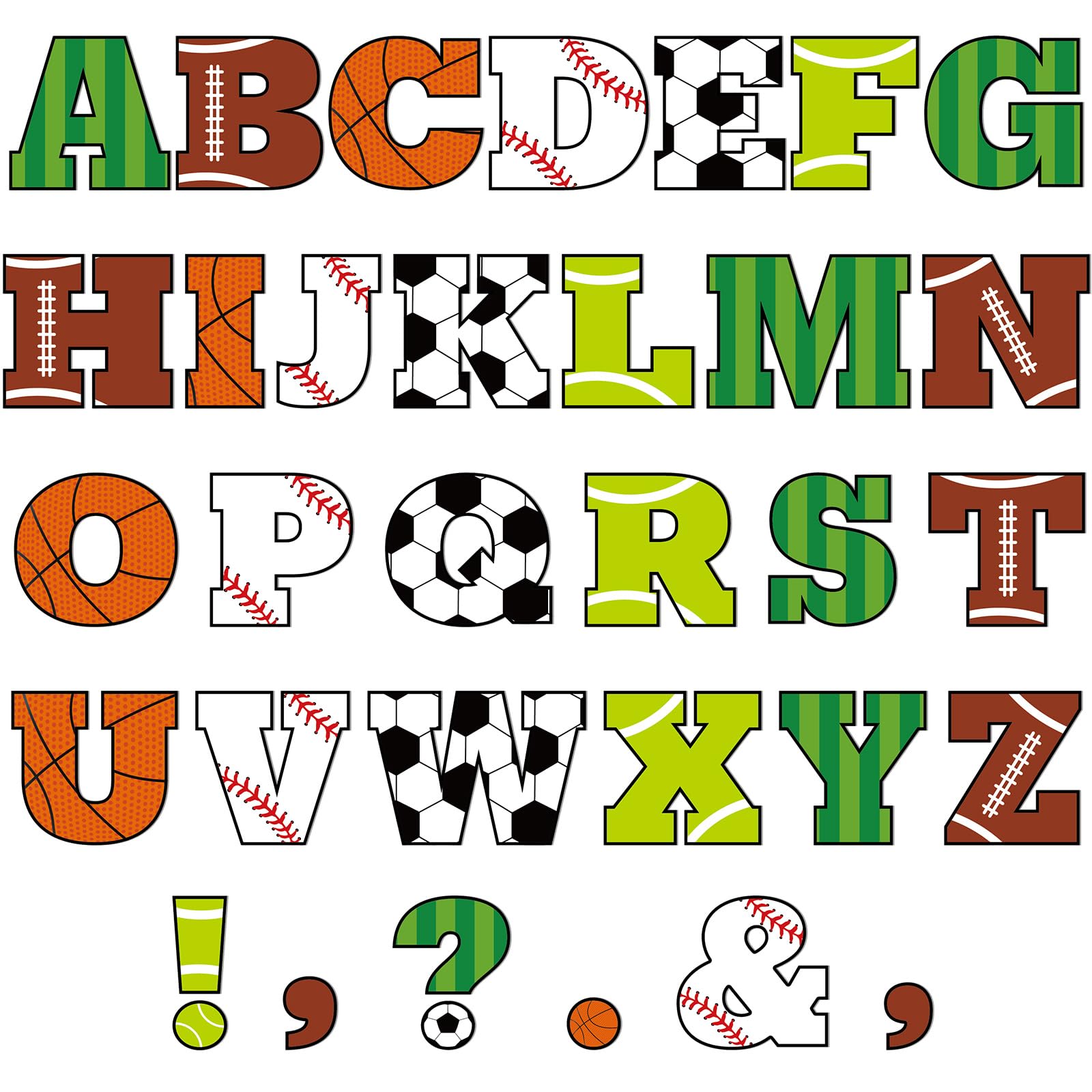 Qyeahkj 300 PCS Large 7" Font Letters and Punctuation Set, Sports Football Classroom Alphabet Cutout for Bulletin Board Display Home School, A Great