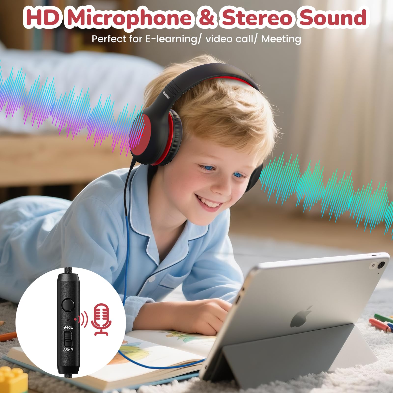 Kinder USB C Kopfhörer für Schule, sicheres Hören, kabelgebundene Over-Ear-Kopfhörer