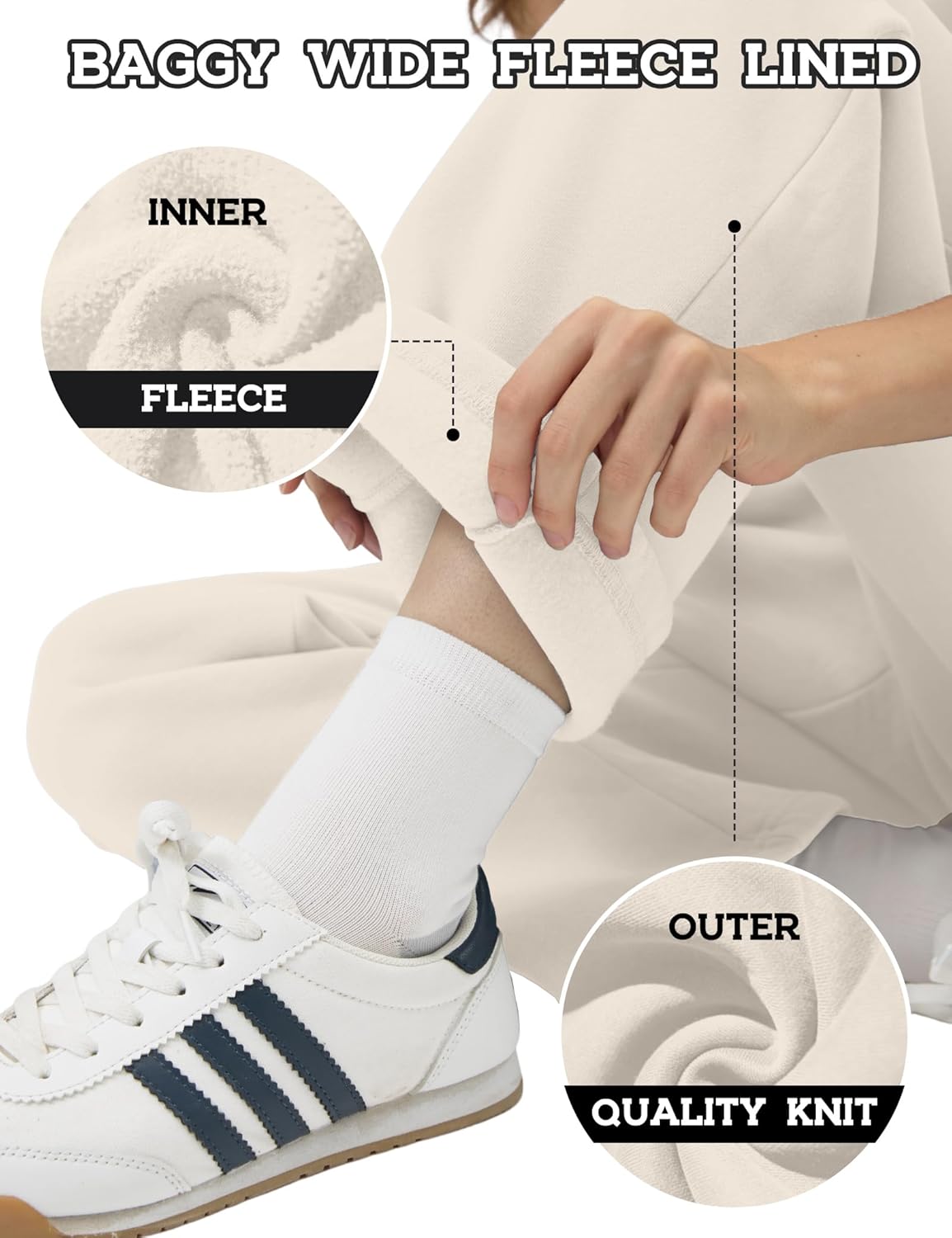 FAIABLE Women's Wide Leg Sweatpants Fleece Lined Sweatpants Baggy Straight Leg Lounge Pants Outfits Athletic with Pockets - Image 3