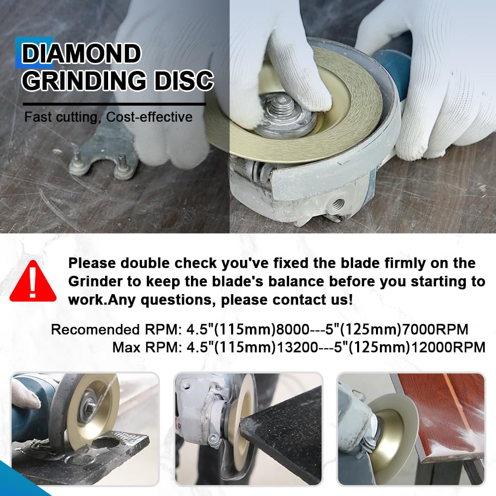 Rueda de molienda de diamante, 10 unidades de 5 pulgadas para azulejos de porcelana Dekton, cerámica, vidrio, granito, mármol, disco de molienda para eje de 7/8-5/8 pulgadas, 125 mm