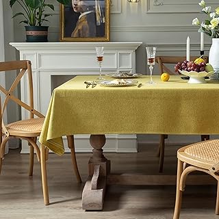 Tolldek Manteles rectangulares, 135 x 260 cm, color amarillo, monocolor, poliéster y algodón, manteles para mesas de cerveza, fáciles de limpiar, para interiores, jardín, comedor, fiestas y fiestas